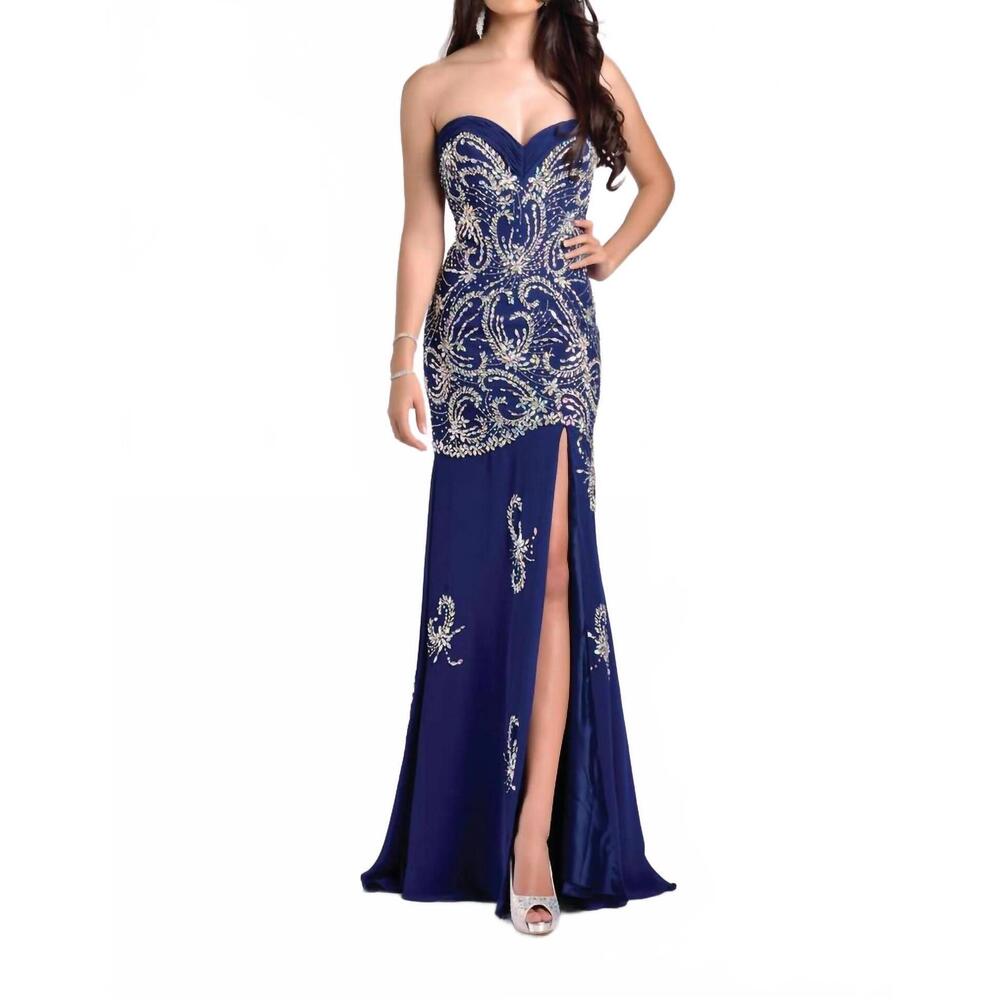 NEW KARISHMA CREATIONS strapless maxi dress in navy